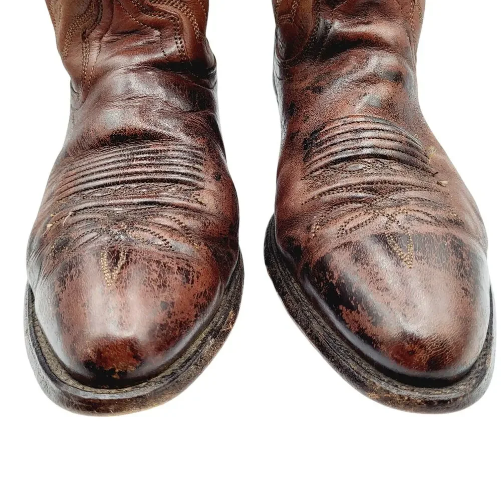 Vintage Dan Post Marlboro Soft Brown Leather Stitch Shaft Stacked Heel Men's 10D